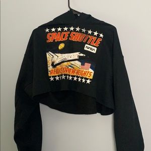 Black NASA Crop-Top Hoodie